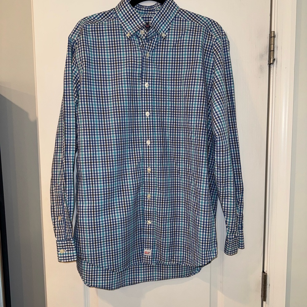 Vineyard Vines Blue and Green Casual Button Down Shirt